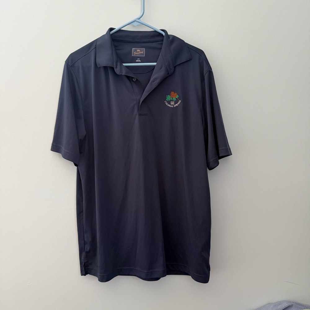 Tourney Mens Golf Polo Navy Blue Colonial Springs Logo Large L Short Sleeve